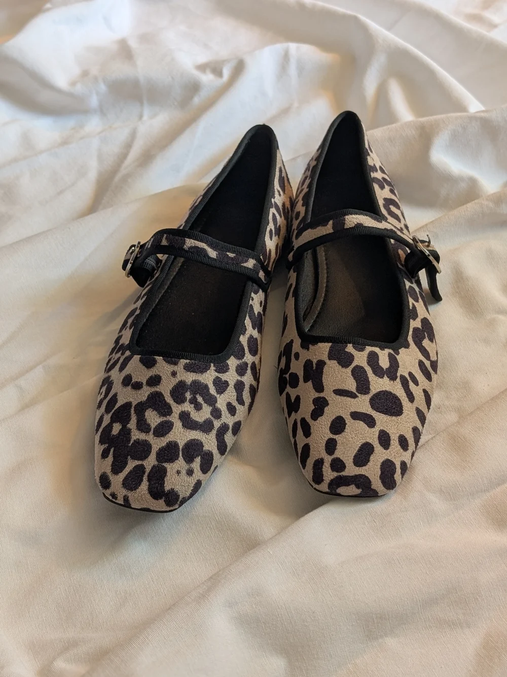 Leopard Print Mary Jane Flats - Taupe/Black